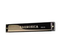 One Piece Set Of 24 Holes Octave Metal Harmonica C Key With Box Instrument Harmonica Suitable For Beginners (Color : Black)