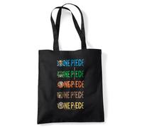 One Piece Stacked Logos Grocery Travel Reusable Tote Bag, Black