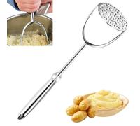 One Piece Stainless Steel Potato Masher, Heavy Duty Food Masher Utensil with Non-Slip Long Handle, Versatile Kitchen Tool for Mashed Potatoes, Beans, Avocado, Fruit, Vegetables, Dishwasher Safe