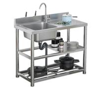One-Piece Stainless Steel Sink, Stainless Steel Freestanding Sink With Stand And Platform, Thickened And Solid, Practical Sink For Indoor And Outdoor Kitchens, Workshops Garag,2548 Left Basin 120*50C