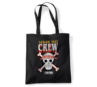 One Piece Straw Hat Crew Logo Grocery Travel Reusable Tote Bag, Black