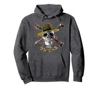 One Piece Straw Hat Jolly Roger Pullover Hoodie, Adult Unisex, Dark Heather Grey, Large