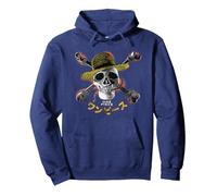 One Piece Straw Hat Jolly Roger Pullover Hoodie, Adult Unisex, Navy Blue, XX-Large