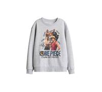 One Piece Straw Hat Pirate Kids Sweatshirt, Athletic Heather in Light Grey | Size: 9-11 Years One Piece Light Grey 9-11 Years
