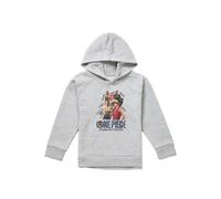 One Piece Straw Hat Pirate Youth Kids Pull-Over Hoodie, Athletic Heather in Grey | Size: 9-11 Years One Piece Grey 9-11 Years