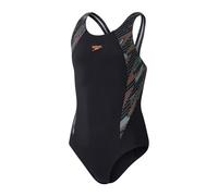 Speedo Girls Hyperboom Splice Muscleback Swimsuit | Swim Training | Chlorine Resistant, Black/Country Green Nectarine, 5-6