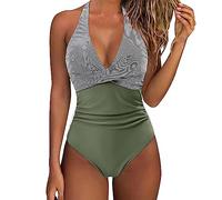 One Piece Swimsuit for Women My Orders, Tummy Control V Neck Beach Swimwear Quick Dry Low Back Swimwear with Bra Support Side Slit One Piece Swimming Costumes for Mum