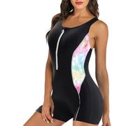 One Piece Swimsuit for Women, Zip Up Swimming Costume with Detachable Cups, Conservatism Backless Swimwear for Beach Pool