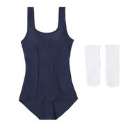 One Piece Swimsuit Japanese Style Swimsuit Solid Colour Bathing Suit Swimwear Bodysuit Anime Costume for Women (UK, Alpha, XXL, Regular, Regular, Navy Blue)