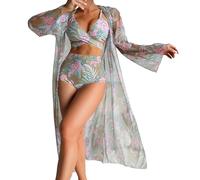 One Piece Swimsuit Skirt for Women, Plus Size Beach Wear Breathable Hight Cut High Neck Zipper Short Sleeve Bathing Suit with Long Wrap Skirt Sarong Beach Cover Up Travel Essentials Grey