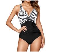 One Piece Swimsuit Tummy Control Swimming Costume for Women Slimming Retro Ruched Push up Vintage Padded Swimwear Straps Cross Bathing Suit Athletic Shaping Wet Suit Surfing Beachwear
