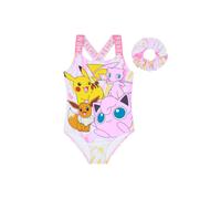 Pokemon Girls Swimming Costume Swimsuit with Hair Scrunchie Pikachu One Piece for Kids Teens Anime Swimwear for Pool Beach Holiday Essentials (4-5 Years, Pink)