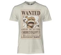 One Piece T Shirt Luffy Wanted Poster. Official Unisex T-Shirt. Regular Cotton Top, Adult Boy, beige, L