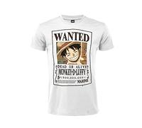One Piece T-Shirt Straw Hat. Wanted Model. Monkey D. Luffy. Cotton. Unisex. White. Adult Boy., White, S