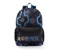 One Piece Unisex Kids Black Blue Backpack | Skull Map Graphic School Bag with Front Zip Pocket & Padded Straps | Mesh Side Pockets Carry Handle | Anime Merch