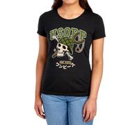 One Piece Usopp Collegic Skull Womens T-Shirt, Black, S