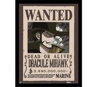 One Piece Wanted Dracule Mihawk Framed Poster in Cream One Piece Cream