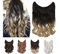 One Piece Wire In Hairpieces Matte Material Invisible Hair Extension Synthetic Wavy For Women Beauty, 20 Inch, Dark Brown to Ash Blonde
