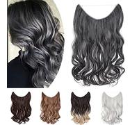 One Piece Wire In Hairpieces Matte Material Invisible Hair Extension Synthetic Wavy For Women Beauty, 20 Inch, Dark Brown Mix Silver Grey