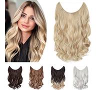 One Piece Wire In Hairpieces Matte Material Invisible Hair Extension Synthetic Wavy For Women Beauty, 20 Inch, Golden Mix Bleach Blonde