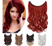 One Piece Wire In Hairpieces Matte Material Invisible Hair Extension Synthetic Wavy For Women Beauty, 20 Inch, Dark Red