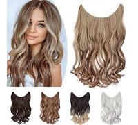 One Piece Wire In Hairpieces Matte Material Invisible Hair Extension Synthetic Wavy For Women Beauty, 20 Inch, Light Brown & Ash Blonde