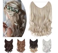 One Piece Wire In Hairpieces Matte Material Invisible Hair Extension Synthetic Wavy For Women Beauty, 20 Inch, Ash Blonde Mix Silver Grey