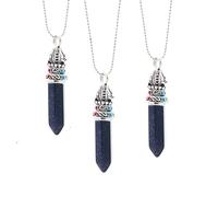 One Pieces Bohemian Ethnic Vintage Hexagon Bullet Shape Natural Stone Crystal Pendants With Beads Chain