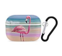 One Pink Flamingo on Beach AirPods Pro Case Cover with Keychain Ring PC Hard Shell Protective Case for AirPods Pro 2nd for Women Men Generation Easy Open Full Drop Protection Cover White-Style