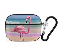 One Pink Flamingo on Beach AirPods Pro Case Cover with Keychain Ring PC Hard Shell Protective Case for AirPods Pro 2nd for Women Men Generation Easy Open Full Drop Protection Cover Black-Style