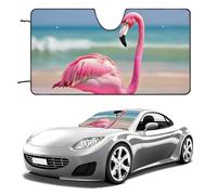 One Pink Flamingo on Beach Car Windshield Sun Shade Keep Car Interior Cool 51"x28" Folding Front Window Sun Shade, Heat Shield for SUV, Truck, Blocks UV