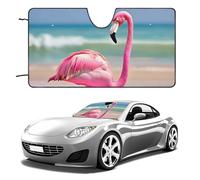 One Pink Flamingo on Beach Car Windshield Sun Shade Keep Car Interior Cool 55"x30" Folding Front Window Sun Shade, Heat Shield for SUV, Truck, Blocks UV