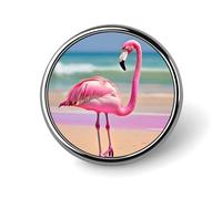 One Pink Flamingo on Beach Round Badge Cute Enamel Lapel Pin Brooches Button Pin Personalized Clothing Decoration Unisex Badge Holder Hats Bags Shirts Decor