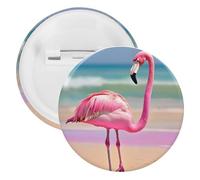 One Pink Flamingo on Beach Tinplate Badge Personalized Round Brooch Large Craft Button Suitable for Teachers, Nurses, Doctors, Staff, Party Gift Accessories, 20pcs, Plastic, plastics