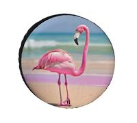 One Pink Flamingo on Beach Tire Covers Waterproof Anti UV Tire Cover 26inch Single Axle Wheel Covers for RV Truck SUV Trailer Universal for All Seasons