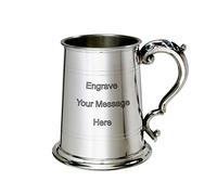 One Pint Pewter Tankard - Standard Lined with Fancy Handle - Classic Traditional British Beer Mug Gift (with Engraving)