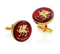 One Pound - Welsh Dragon Design - Enamelled Coin Cufflinks