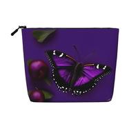 One Purple Plum Butterfly Print Cosmetic Bag for Women,Faux Linen Makeup Bag Large Capacity,Perfect for Travel Daily Use