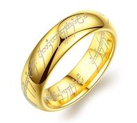 One Ring Wedding Band for Men by Ginger Lyne | Gold Tungsten Carbide Wedding Band for Women or Couples | 6mm Heavy Comfort Fit One Ring of Power Lords and Ladies Fantasy Bridal Jewelry for Him or Her