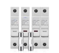 One Set 1P 2P DC Fuse Holder 10 * 38mm High Voltage Solar PV 1100V TOPV-30 Base Photovoltaic System Protection Protector GpV 1Pcs(25A,2P With LED)