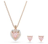 One set, Heart cut, Pavé, Heart, Pink, 18K rose gold finish