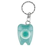 ONE SHOP 15m White Plastic Tooth Shaped Dispenser Keychain with Dental Floss Mint Flavor Gadget for Dental Practice and Dental Clinic Travel Floss 2PCS (Aqua Green)