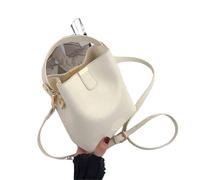 One Shoulder Bag Solid PU Leather Handheld Mini Bags Versatile Crossbody Bucket Pack(Beige)