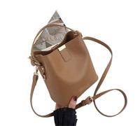 One Shoulder Bag Solid PU Leather Handheld Mini Bags Versatile Crossbody Bucket Pack(Brown)