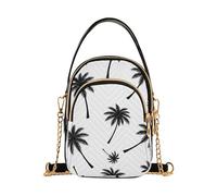 One Shoulder Handbags Quilted Cell Phone Purse Chain Strap Fashion Zipper Bowler Tote Ladies Satchel Black Palm Trees White