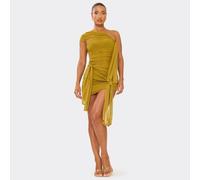 One Shoulder Knot Drape Detail Mini Dress In Olive Green Mesh, Women's Size UK 6