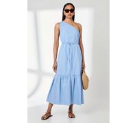 One Shoulder Tiered Linen Mix Midaxi Dress Principles Blue 12