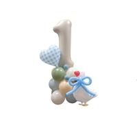 One Silly Goose 1st Birthday Balloon Tower Kit for Boys - Blue Gingham Goose First Birthday Party Decorations, Jumbo 40" Silver Number 1 & Heart Foil Balloons, DIY Balloon Stand Centerpiece