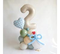 One Silly Goose 2nd Birthday Balloon Bouquet Kit, 3D Standing White Duck Foil Balloon with Cream Number 2, Sage Green Muted Pastel Balloons for Two Silly Goose Second Birthday Party Decorations
