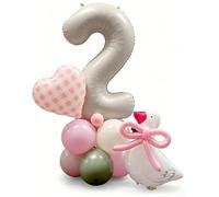 One Silly Goose 2nd Birthday Decorations for Girl - 2 Year Old Goose Balloon Column Kit with Giant Number 2, Pink Plaid Heart, and Swan Goose Foil Balloons for Two Silly Goose Theme Party Supplies